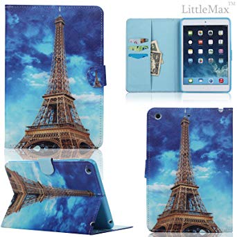 iPad Mini Case - LittleMax(TM) Synthetic Leather Auto Wake/Sleep Stand Case [Card Holder] Flip Folio Wallet Case Cover for iPad Mini 3/2/1 [Free Cleaning Cloth,Stylus Pen]-03 Eiffel Tower