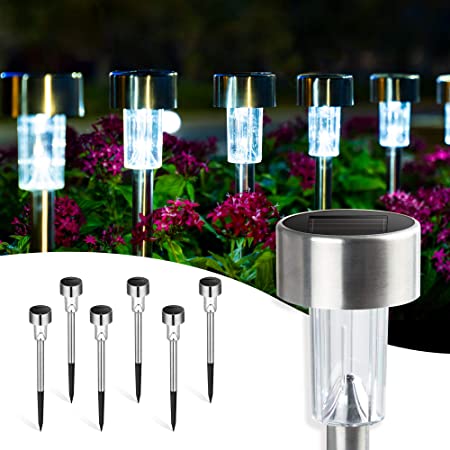 GIGALUMI Solar Pathway Lights 16 Pack, Solar Landscape Lights Outdoor Waterproof & Auto On/Off, Stainless Steel Solar Powered Garden Lights for Yard, Lawn, Patio, Path, Walkway or Driveway Cold White