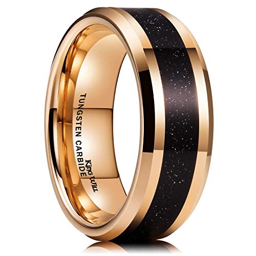 King Will Mens 8mm Tungsten Carbide Wedding Ring Rose Gold Plated Imitation Sandstone Sticker Inlay