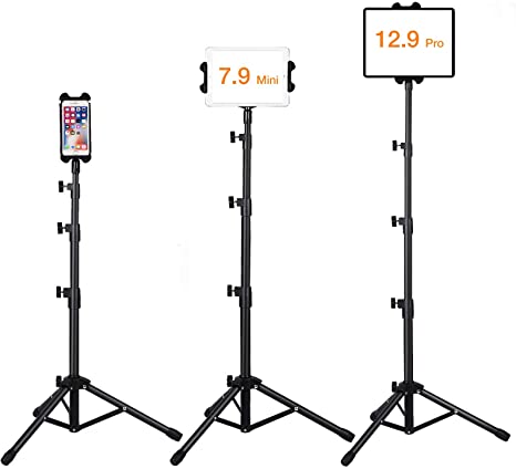 Ipad Floor Stand, Raking Height Adjustable 30 to 60 Inch Tablet Tripod Stand Mount For Ipad ,Ipad Mini and Other Tablet, Carrying Case Included and Flashlight As Gift (4.7-12.9 Inch)
