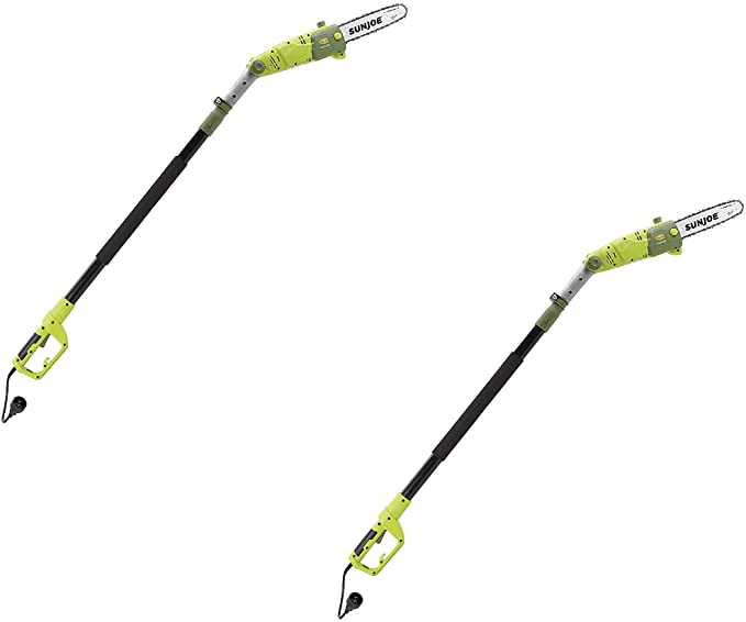 Sun Joe SWJ803E 10-Inch 8-Amp Multi-Angle Telescopic Electric Pole Chain Saw (Green, 2-Pack)