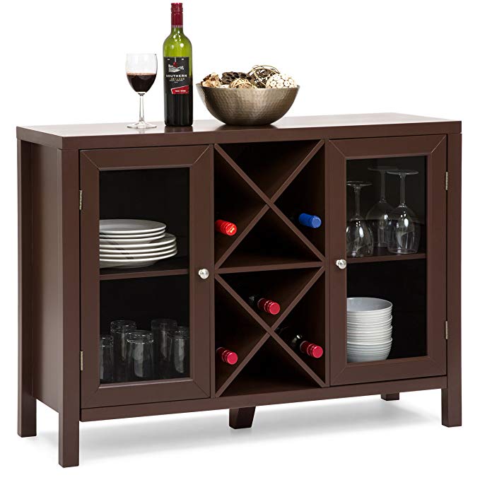 Best Choice Products Wooden Wine Rack Console Sideboard Table w/Storage (Cherry)