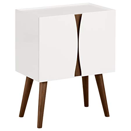 Rivet Modern Lacquer and Wood Cabinet, 23.6"L, Glossy White and Wood