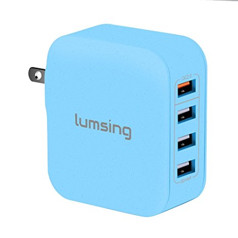 Lumsing Quick Charge 2.0 Multi-Port USB Wall Charger,25W Charging Station Dock, 1 Port QC2.0   3 Port with Smart IC Technology, 4 Port Wall Charging Hub for SmartPhones-Blue