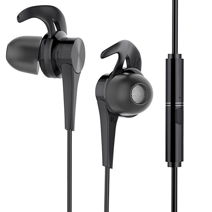 BYZ Earbud with Mic Sports Earphones with Ear Hooks in Ear Earbuds Headphones with Microphone Black