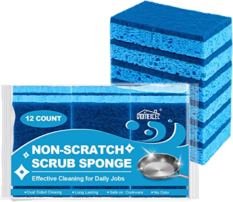 Non-Scratch Scrub Sponges Kitchen 12pcs,Safe on Non-Stick Cookware,Dual Sided Cleaning Sponges for Kitchen,Household,Bathroom and More