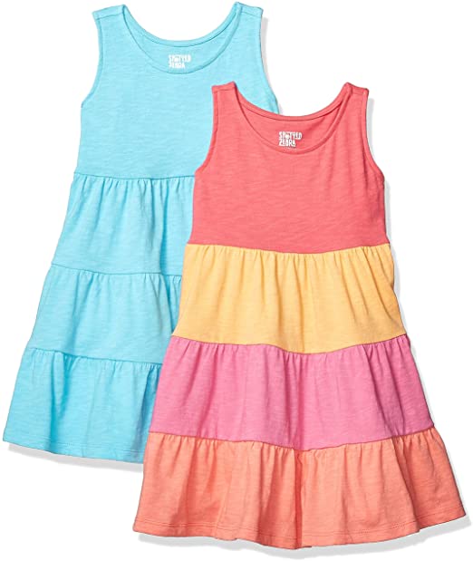 Spotted Zebra Girls and Toddlers' Knit Sleeveless Tiered Dresses, Pack of 2