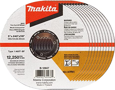 Makita B-12647-10 5" x .040" x 7/8" INOX Thin Cut-Off Wheel, 10/Pk