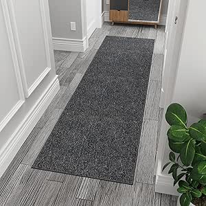 Ottomanson Washable 2x6 Non Slip Runner Rug, Ultra Thin Hallway Rug with Rubber Backing, Solid Design Rug for Kitchen Bedroom or Living Room, Black, 2' x 6'