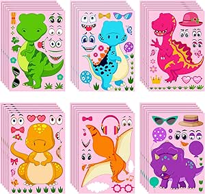 36 Sheets Make a Dinosaur Stickers Dinosaur Party Favors Make Your Own Dinosaur Sticker Cute Make a Face Dinosaur Stickers for Kids DIY Project Dinosaur Theme Birthday Party Favor (Sweet Dinosaur)