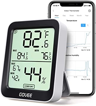 Govee Room Thermometer Hygrometer, Digital Accurate Indoor Temperature Humidity Sensor with Smart Alert, LCD Bluetooth Temp Humidity Monitor with Data Storage for House Garage Wine Cellar Greenhouse