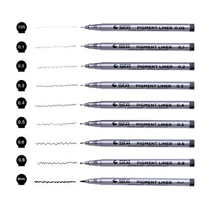 Set of 9 Black Micro-Pen Fineliner Ink Pens - Waterproof Archival Ink Micro Fine Point Drawing Pens for Sketching, Anime, Manga, Comic, Artist Illustration, Technical Drawing