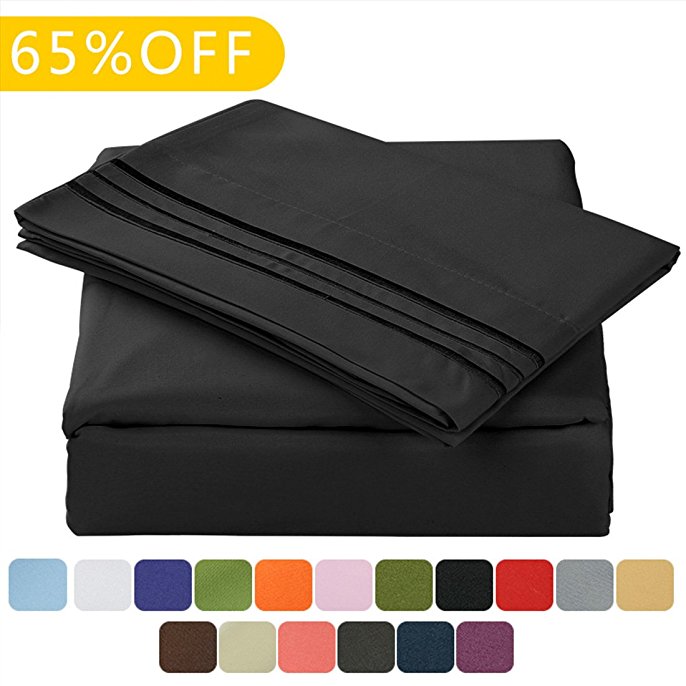 Balichun Luxurious Bed Sheet Set-Highest Quality Hypoallergenic Microfiber 1800 Bedding Super Soft 4-Piece Sheets with 14" Deep Pocket Fitted Sheet Twin/Full/Queen/King/Cal King Size (Queen, Black)