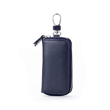 Unisex Mens Womens Premium Leather Car Key Holder Bag Keychain Case Wallet with 6 Hooks Zipper Closure