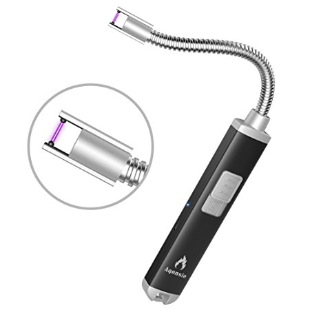 Candle Lighter in Plasma Electric Arc, USB Rechargeable Lighter-Kitchen Lighters Long 360° Flexible Neck, BBQ Atomic Lighter for Camping Grilling and Smoking Cigarette