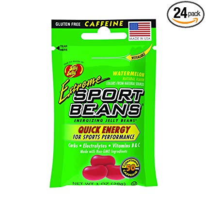 Jelly Belly Extreme Sport Beans, Caffeinated Jelly Beans, Watermelon Flavor, 24 Pack, 1-oz Each
