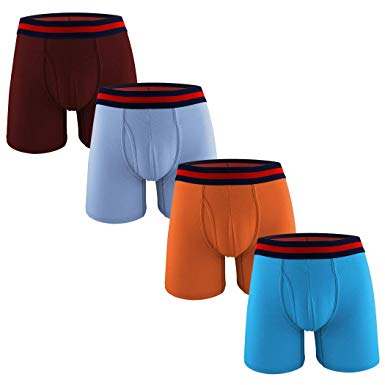 Telustyle Men's Cotton Classic Pouch Boxer Briefs with Open Fly Underwear - 4 Packs