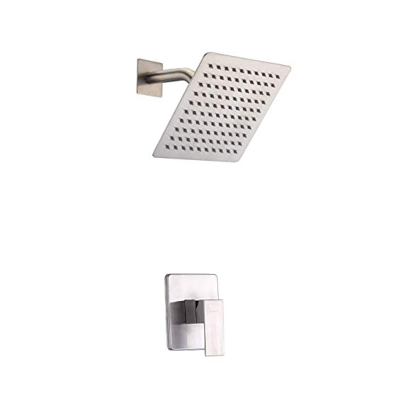 Sumerain Shower Valve and Trim Kit Brushed Nickel,Single Handle Shower Faucets Included Solid Brass Rough-in Valve and Square Stainless Steel Metal Showerhead