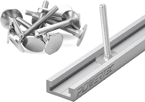 POWERTEC 71817 32-Inch Aluminum Miter T-Track with 10-PC Miter T Locking Bolts for Miter Gauge Slots 3/4" x 3/8", For Table Saw, Router Table & Unisaw