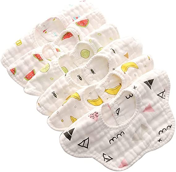 Wheelsp 360 Rotate Cotton Baby Bandana Drool Bibs for Boys and Girls,6 Pack Soft Bibs With Snaps