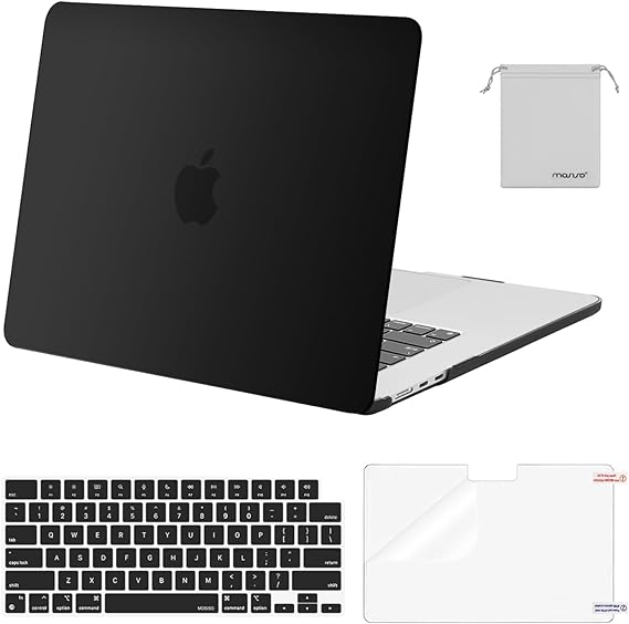 MOSISO Compatible with MacBook Air 15 inch Case 2023 Release A2941 M2 Chip with Liquid Retina Display Touch ID, Plastic Hard Shell&Keyboard Cover&Screen Protector&Storage Bag, Black