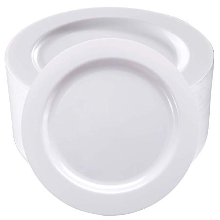 50Pcs White Plastic Dinner Plates 10.25 Inch, Premium Disposable Plates, Safe and Reusable, Great for Party or Wedding
