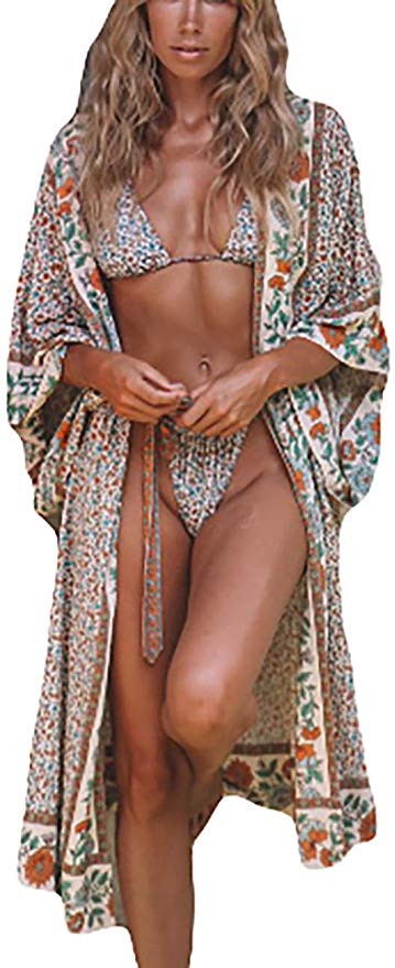 Bsubseach Womens Chiffon/Rayon Beach Blouses Kimono Cardigan Long Bikini Cover Up