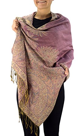 Peach Couture Soft Vintage Persian Paisley Printed Solid Pashmina Shawl Scarf