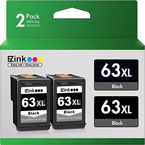 E-Z Ink (Tm) Remanufactured Ink Cartridge Replacement for HP 63XL 63 XL to Use with Officejet 3830 5255 4650 3833 Envy 4520 Deskjet 1112 3637 3630 3634 Printer (2 Black, 2 Pack)