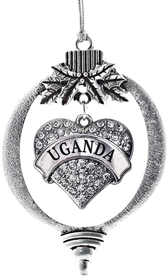 Inspired Silver - Uganda Charm Ornament - Silver Pave Heart Charm Holiday Ornaments with Cubic Zirconia Jewelry