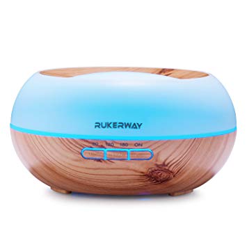 Rukerway 300ml Essential Oil Diffuser Ultrasonic Aromatherapy Air Purifier Adjustable Mist with Time Setting 7 Color Night light for Home Office  and Spa (Wood Grain)