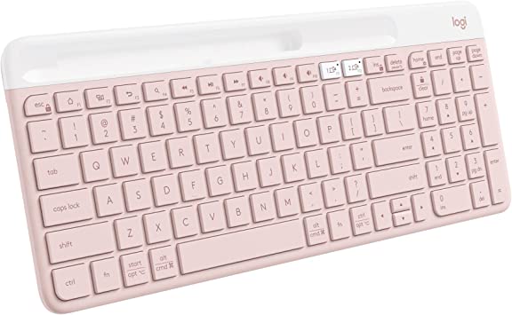 Logitech K585 Multi-Device Slim Wireless Keyboard, Built-in Cradle for Device; for Laptop, Tablet, Desktop, Smartphone, Win/Mac, Bluetooth/Receiver, Compact, Easy Switch, 24 Month Battery - Rose