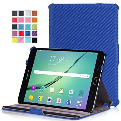 MoKo Tab S2 8.0 Case - Slim-Fit Multi-angle Folio Cover Case With Auto Wake / Sleep for Samsung Galaxy Tab S2 / S2 Nook 8.0 inch Tablet, Carbon Fiber BLUE