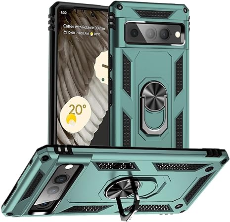 Yiakeng Pixel 7 Pro Case, Google Pixel 7 Pro Case, Silicone Shockproof Military Grade Protective Phone Cover with Ring Kickstand for Google Pixel 7 Pro (Dark Green)