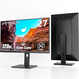 INNOCN 27" Monitor 120Hz FHD 1920 x 1080p IPS PC Computer Desktop Gaming Display Built-in Speaker, Eyes Care, Height/Pivot Adjustable, HDMI, VGA, VESA Mountable - Black, 27D1FR