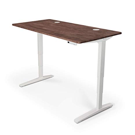 UPLIFT Desk - V2 Dark Brown Rubberwood Solid Wood Desktop Standing Desk, Height Adjustable Frame (White), Advanced Memory Keypad & Wire Grommets (White), Bamboo Motion-X Board (72" x 30")