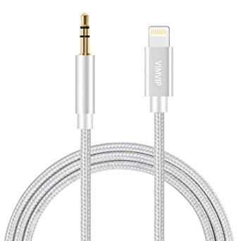 iPhone 7 Car Aux Cable,VIMVIP Lightning to 3.5mm Premium Auxiliary Audio Cable (3ft / 1m) Male to Male Aux Cable for iPhone 7 / 7 Plus to Home / Car Stereos (Silver)