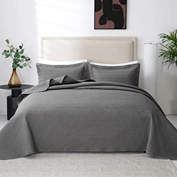 Love's cabin Summer Quilt Set Twin Size (68x86 inches) Grey - Line Wave Pattern Lightweight Bedspread - Soft Microfiber Coverlet for All Season - 2 Piece (1 Quilt, 1 Sham)