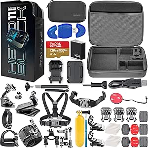 GoPro HERO11 Black - Waterproof Action Camera with 5.3K HD Video, 27MP Photos, Live Streaming, Webcam - Bundle with 128GB Memory Card, High Speed Card Reader   Hero 11 Action Bundle (58 Items)