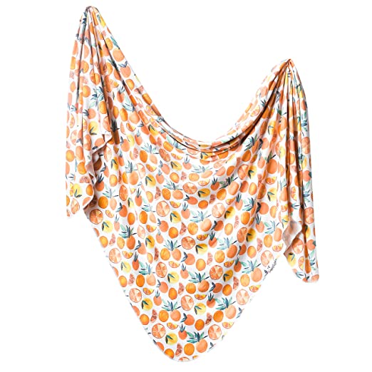 Large Premium Knit Baby Swaddle Receiving Blanket"Citrus" by Copper Pearl