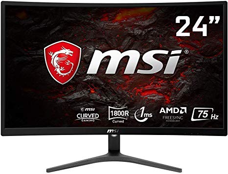 MSI Optix G241VC Curved Gaming Monitor 23.6 Inch, Full HD, VA, 75 Hz, 1 ms, 1920 x 1080, 1800R, VGA, HDMI, AMD FreeSync