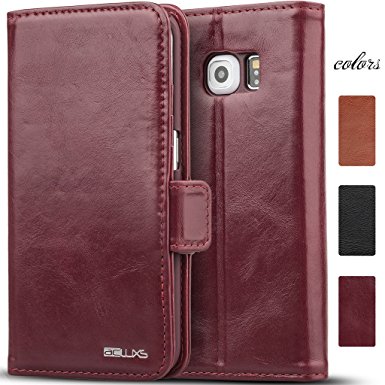 Galaxy S6 Edge Case, ACLUXS Wallet Leather Case [ GENUINE LEATHER of COWHIDE ] (LIFE TIME WARRANTY) for Samsung Smartphone Phone S6 Edge Stand Carrying Style 100% Handmade (WINE RED)