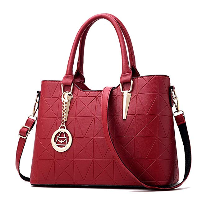 Women Leather Satchel Handbag Medium Quilted Shoulder Bag with Adjustable Cross Body Straps