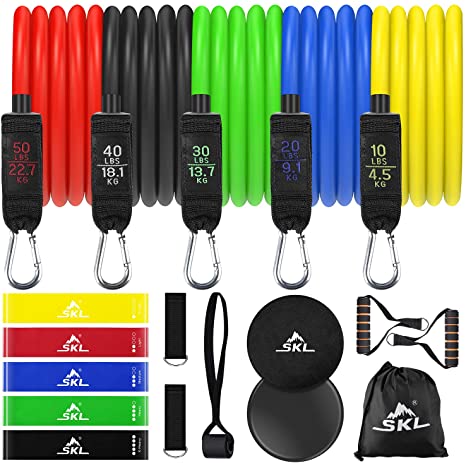 SKL Resistance Bands Set,Exercise Bands Stackable Workout Bands,Fitness Bands with Door Anchor & Handles for Arms Booty Bands Training, Physical Therapy,Resistance Training, Home Workouts