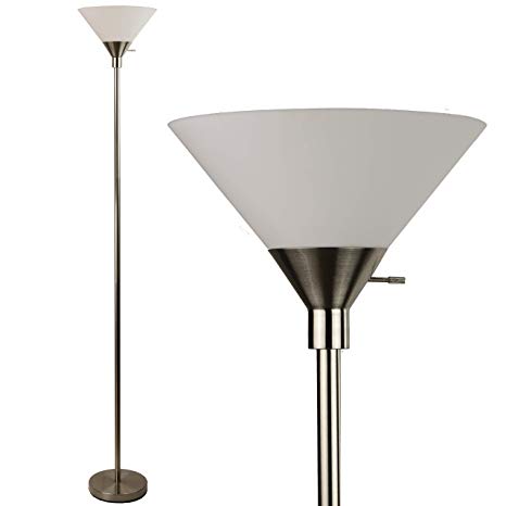 Light Accents Metro Floor Lamp - Torchiere 71" Tall Metal with White Shade - Floor Lamps for Bedrooms (Brushed Nickel)