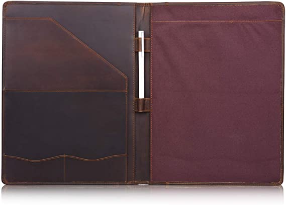 Jack&Chris Genuine Leather Portfolio A4 Document Folder Padfolio Folder Portfolio Organizer Resume Portfolio Binder for Men&Women,JC1823 (Dark Brown)