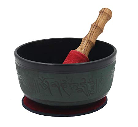 DharmaObjects Large 7 Inches Yoga Meditation Buddha OM Mani Singing Bowl Cushion Mallet Gift Set