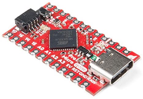 SparkFun Qwiic Pro Micro - USB-C (ATmega32U4) - Arduino-Compatible development board 5V/16MHz microcontroller AP2112 3.3V Voltage Regulator Castellated PTH pin pads Reset button Maximum 6V input