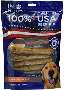 Pet Factory 78130 Beefhide | Dog Chews, 99% Digestive, Rawhides to Keep Dogs Busy While Enjoying, 100% Natural, Peanut Butter Flavored Rolls, Pack of 20 in 5" Size, Made in USA