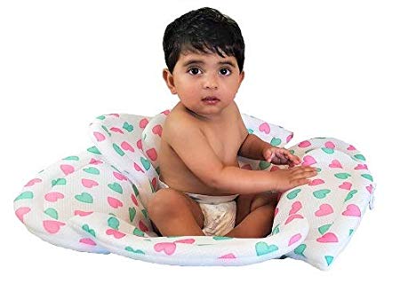 Organic Infant Blooming Baby Bath Flower Pillow for Kitchen or Bath Sink Insert/Soft Plush Cushion Mat for Baby Bathing Tub/Great Baby Shower Gift - 0-12 Months (Heart Design)